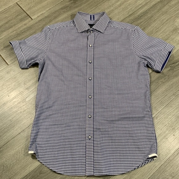 Robert Graham Check Navy Blue & White Short Sleeve Button Down Shirt size L - Picture 7 of 11